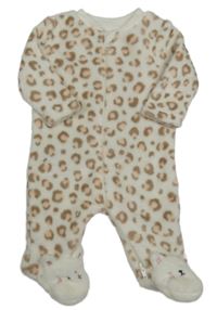 Bielo-hnedo-ružový plyšový overal s leopardím vzorom Nutmeg