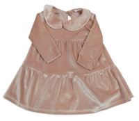 Růžové sametové třpytivé šaty s límečkem F&F