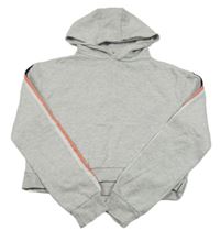 Svetlošedá -farebná melírovaná crop mikina s pruhmi a kapucňou E-Vie