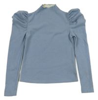 Svetlomodré crop tričko s nařasenými rukávy Shein