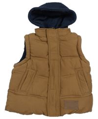 Hnedo-tmavomodrá šušťáková zateplená vesta s teplákovou kapucňou Rebel