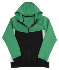 Zeleno-černo-bílá propínací thermo mikina s potiskem a kapucí 