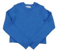 Modrý rebrovaný crop sveter Zara
