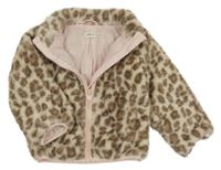 Béžovo-hnědá plyšová podšitá propínací mikina s leopardím vzorem F&F