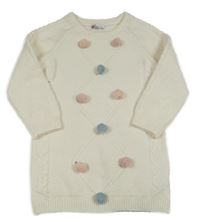 Bielo-modro-ružové svetrové šaty s 3D bambulemi Primark