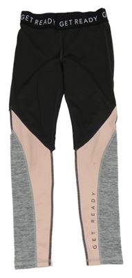 Čierno-sivo-ružové športové legíny s nápismi H&M