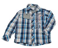 Tmavomodro-bílo-červená kostkovaná košile s nápisy Topolino