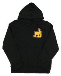 Čierno-žltá mikina s nápismi a kapucňou