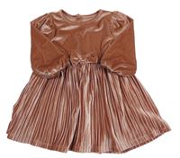 Staroružové zamatové šaty s mašlou a plisovanou sukní Dunnes Stores