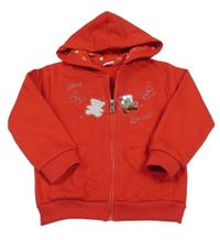 Červená prepínaci mikina s medvedíkmi a kapucňou