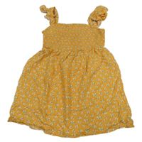 Horčicové kvetované šaty so žabičkováním Primark