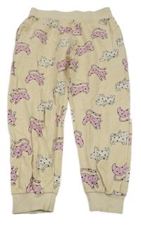 Béžové crop tepláky s kočičkami