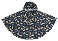 Tmavomodro-béžové šusťákové pončo s diny a kapucí 