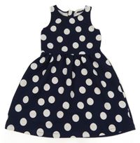 Tmavomodro-biele bodkovaná é rebrované šaty H&M