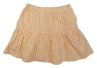 Oranžovo-biela kockovaná kvetovaná sukňa Primark