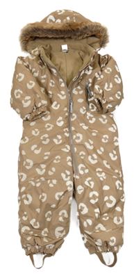 Béžovo-smetanová šusťáková zimní kombinéza s leopardím vzorem a kapucí H&M