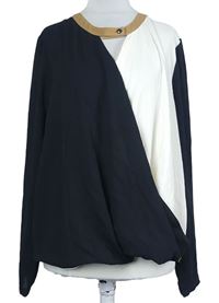 Dámská černo-smetanovo-béžová nabíraná halenka F&F