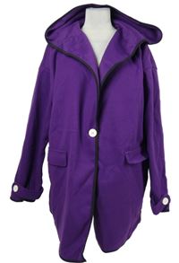 Dámský fialový flaušový kabát s kapucí 