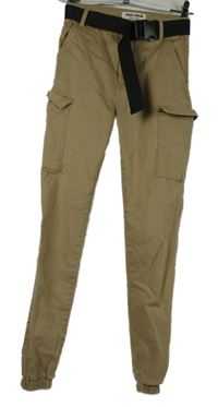 Dámske béžové cargo nohavice s vreckami a opaskom Tally Weijl vel. 32