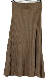 Dámska skořicovo-biela melírovaná pletená midi sukňa M&S