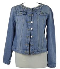 Dámská světlemodrá riflová crop bunda s korálky Janina 