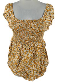 Dámská hořčicová kytičkovaná žabičková peplum halenka Dorothy Perkins 