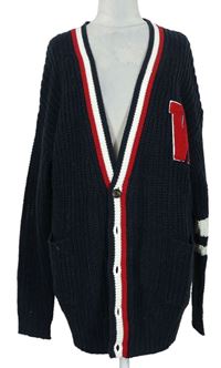 Pánsky tmavomodrý oversized prepínaci sveter s pruhmi TRN1961