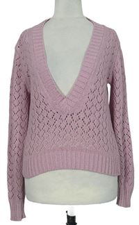 Dámsky ružový ažurový crop sveter
