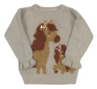 Béžový chlupatý svetr s koníky C&A