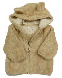 Béžová chlpatá prepínaci mikina s kapucňou s uškami Next