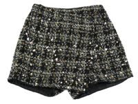 Čierno-sivo-biele vlnené sukňové kraťasy s flitrami Nutmeg