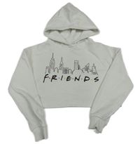 Biela crop mikina s potiskem Friends a kapucňou