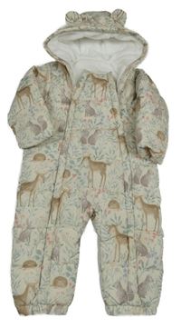 Světlebéžová šusťáková zimní kombinéza se zvířátky a kapucí TU