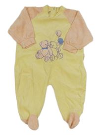 Žlto-ružový zamatový overal s medveďmi