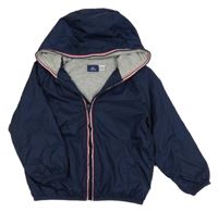 Tmavomodrá šušťáková jarná bunda s proužkem a kapucňou My chicco