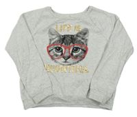 Sivá melírovaná mikina s mačkou H&M