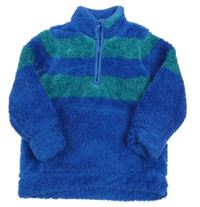Modro-zelená chlupatá mikina se stojáčkem Tu
