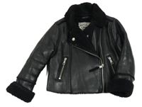 Čierna koženková zateplená bunda s beránkem M&S