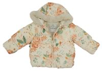 Smetanová-korálová květovaná šusťáková zimní bunda s kapucí George