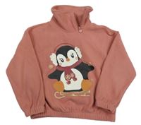 Růžová fleecová mikina s tučňákem C&A