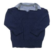 Tmavomodrý sveter s košeľovým golierikom St. Bernard