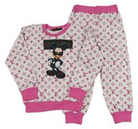 2set - Bílá vzorovaná mikina s Mickeym + tepláky Louis Vuitton