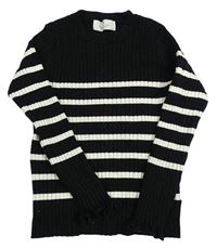 Čierno-biely rebrovaný pruhovaný sveter H&M