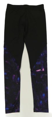 Čierno-fialové športové legíny so vzorom Destination