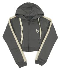 Sivá prepínaci crop mikina s výšivkou a kapucňou