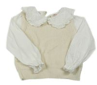 Smotanová pletená vesta s halenkou a golierikom Zara