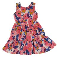 Bielo-ružovo-modré vzorované šaty