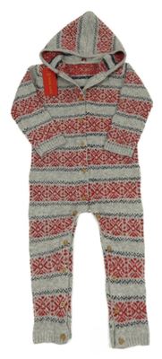 Nové - Šedo-červený vzorovaný pletený overal s kapucí M&S