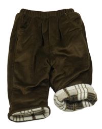 Tmavohnedé rebrované zamatové zateplené nohavice