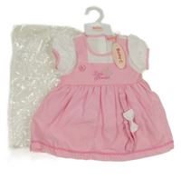 Nové - 2set - Bielo-ružové šaty s všitým body + čelenka